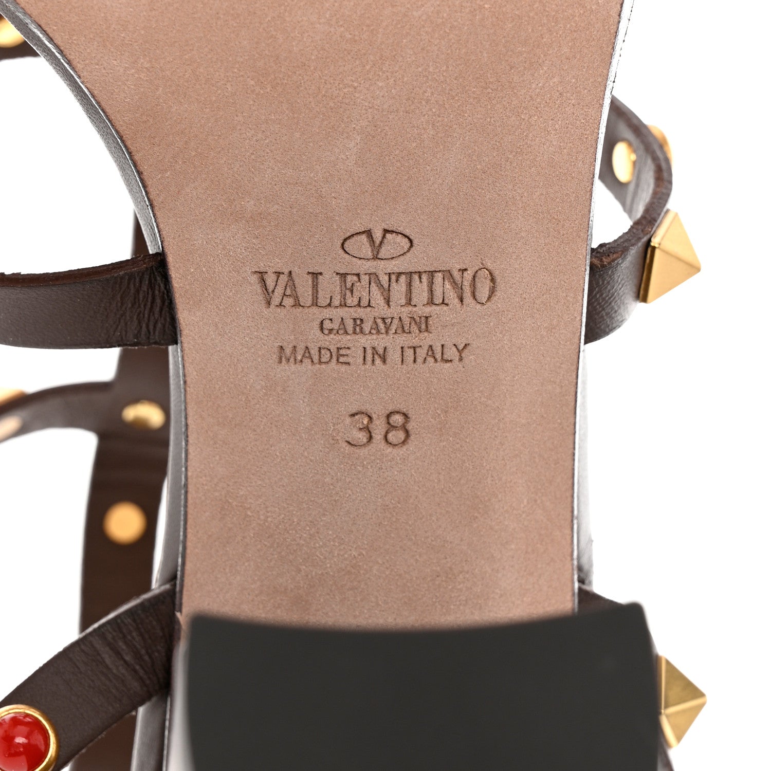 Valentino Garavani Calfskin Rockstud Rolling Cabochon 90mm City Sandals 38 Cacao 7 of 7
