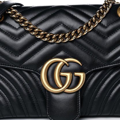 Gucci Calfskin Matelasse Small GG Marmont Shoulder Bag Black 9 of 11
