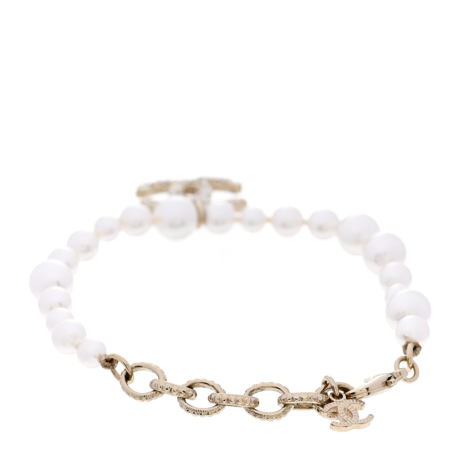 Pearl Crystal CC Bracelet Gold