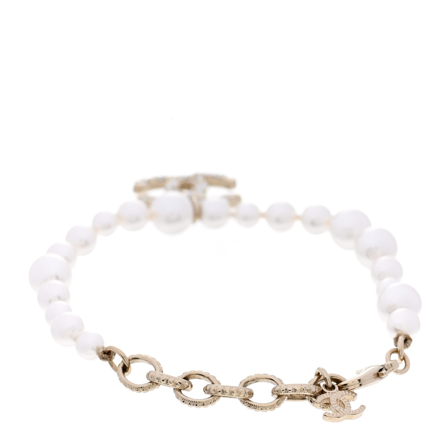 Chanel Pearl Crystal CC Bracelet Gold 3 of 4