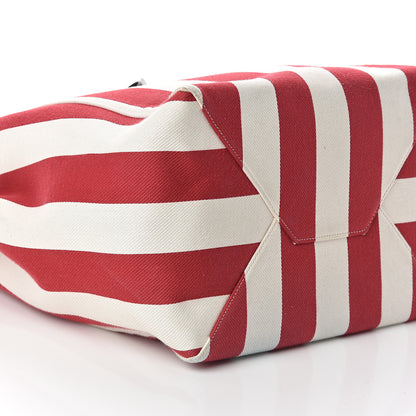 Celine Canvas Striped Medium Belt Cabas Phantom Red White 7 of 8