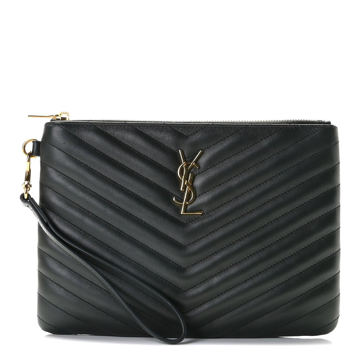 Calfskin Matelasse Chevron Monogram A5 Wristlet Black