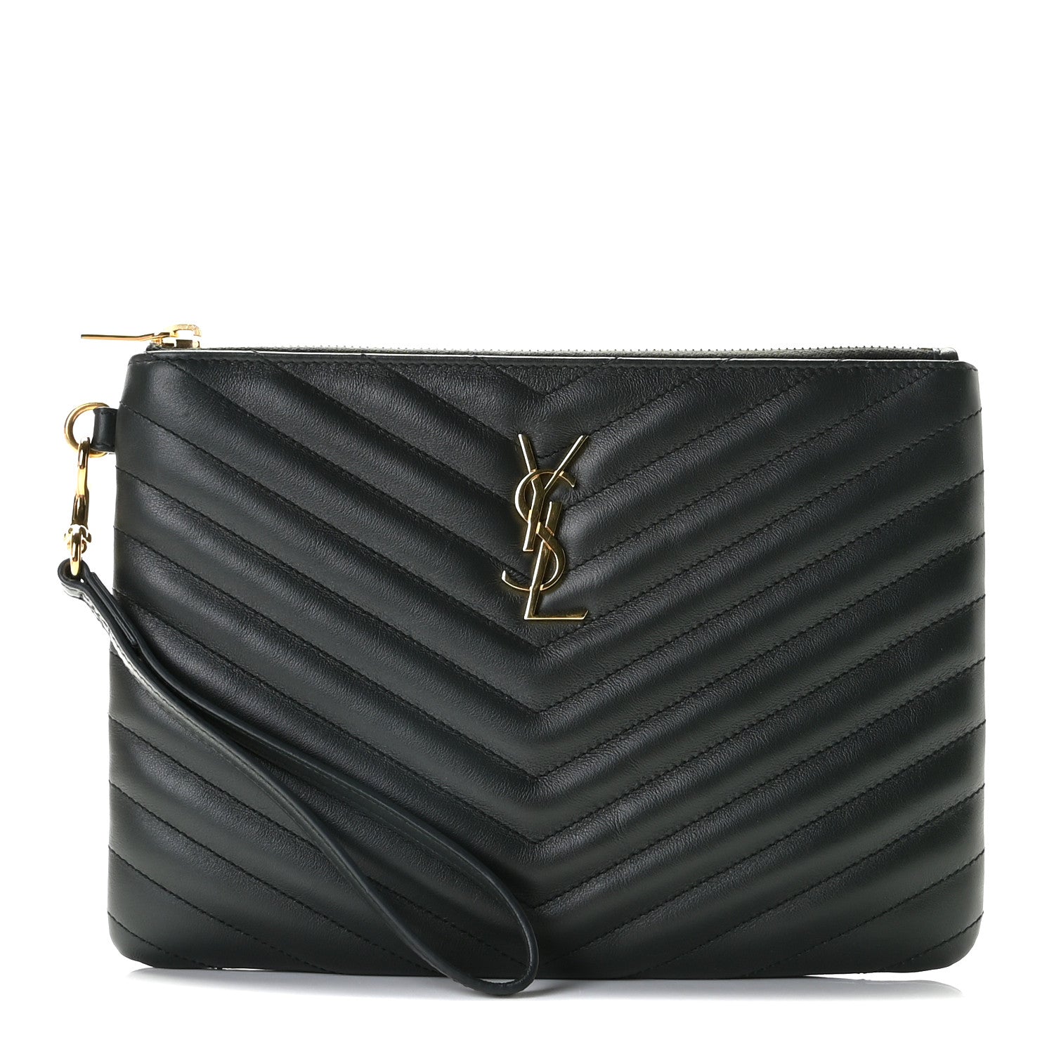 Saint Laurent Calfskin Matelasse Chevron Monogram A5 Wristlet Black 1 of 10
