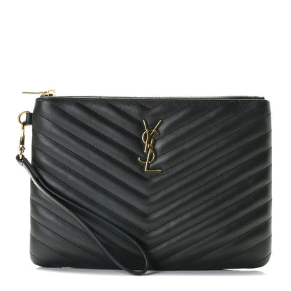 Saint Laurent Calfskin Matelasse Chevron Monogram A5 Wristlet Black 1 of 10