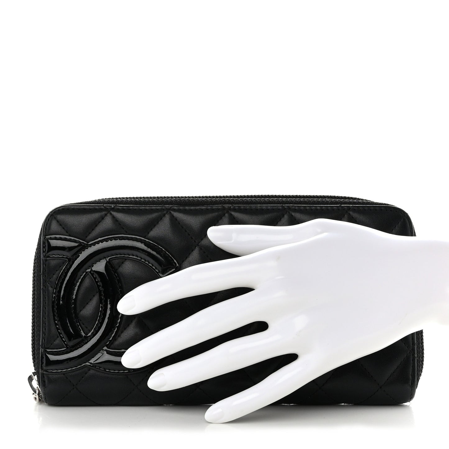 Calfskin Quilted Cambon Large Gusset Zip Around Wallet Black