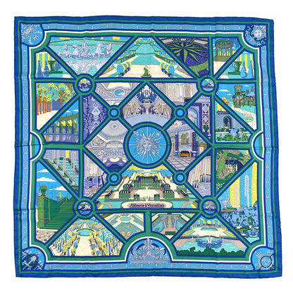 Hermes Silk Flanerie A Versailles Scarf 90 Bleu Roy Vert Jaune 1 of 3