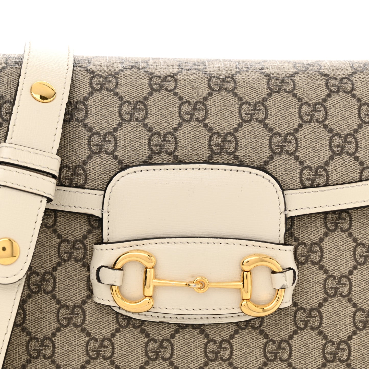 GG Supreme Monogram Horsebit 1955 Shoulder Bag Beige Mystic White