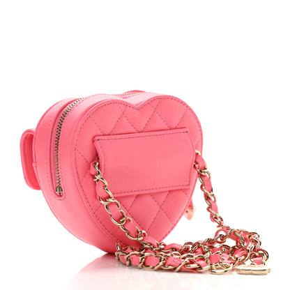 Chanel Lambskin Quilted CC In Love Heart Waist Belt Bag With Chain Pink 3 of 9
