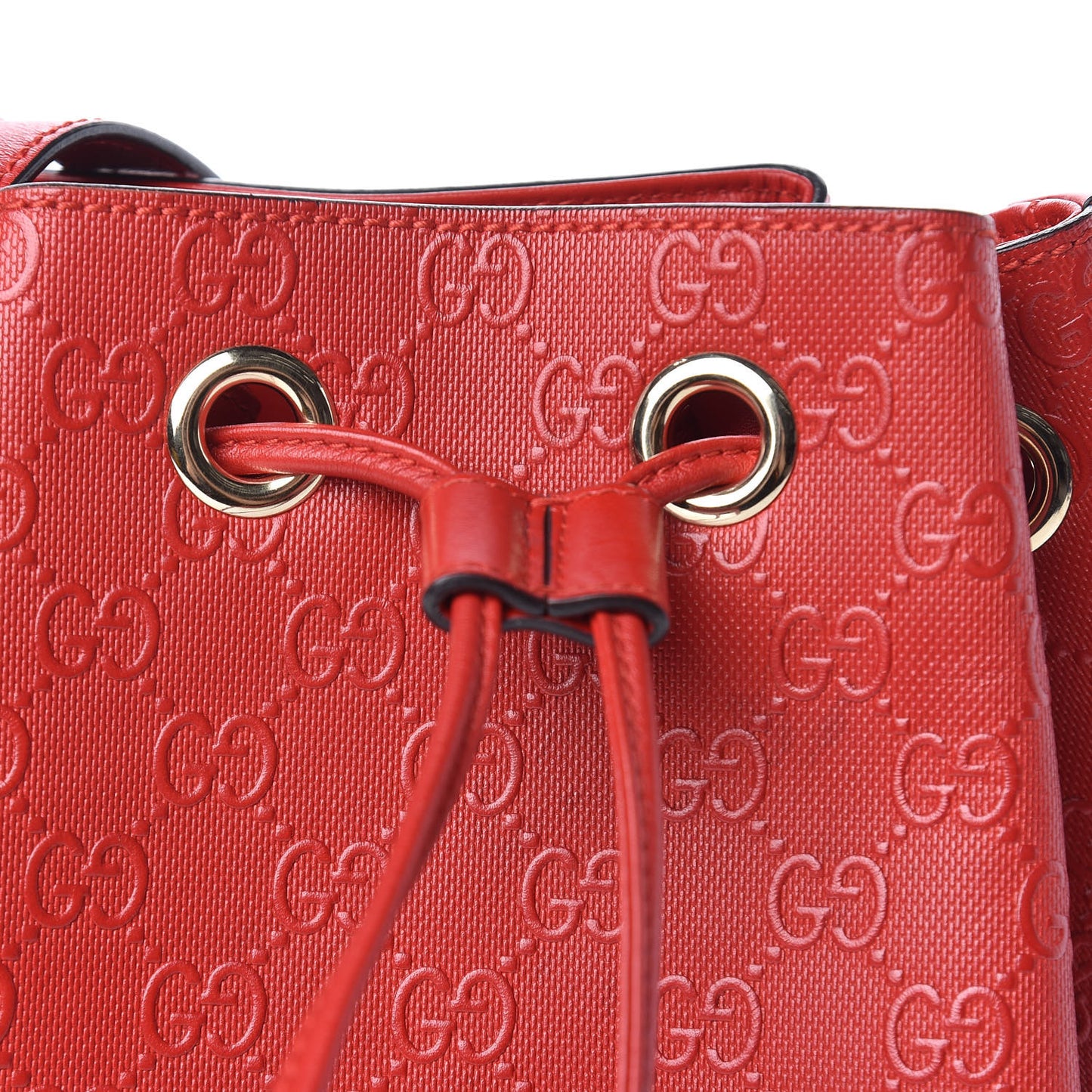 HIlary Lux GG Monogram Embossed Studded Small Bucket Bag Tobasco