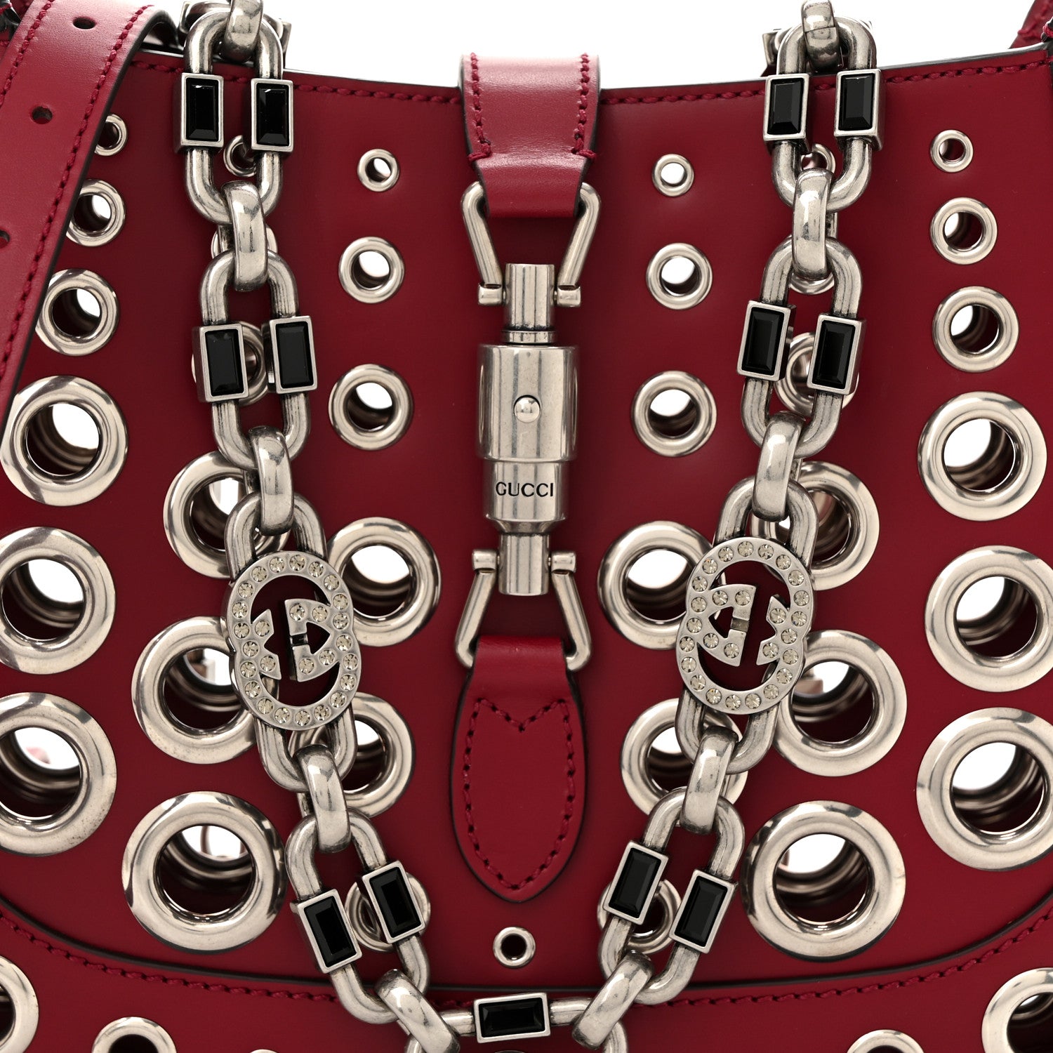 Gucci Calfskin Ha Ha Ha Jackie 1961 Eyelet Hobo Cherry Red 1623281