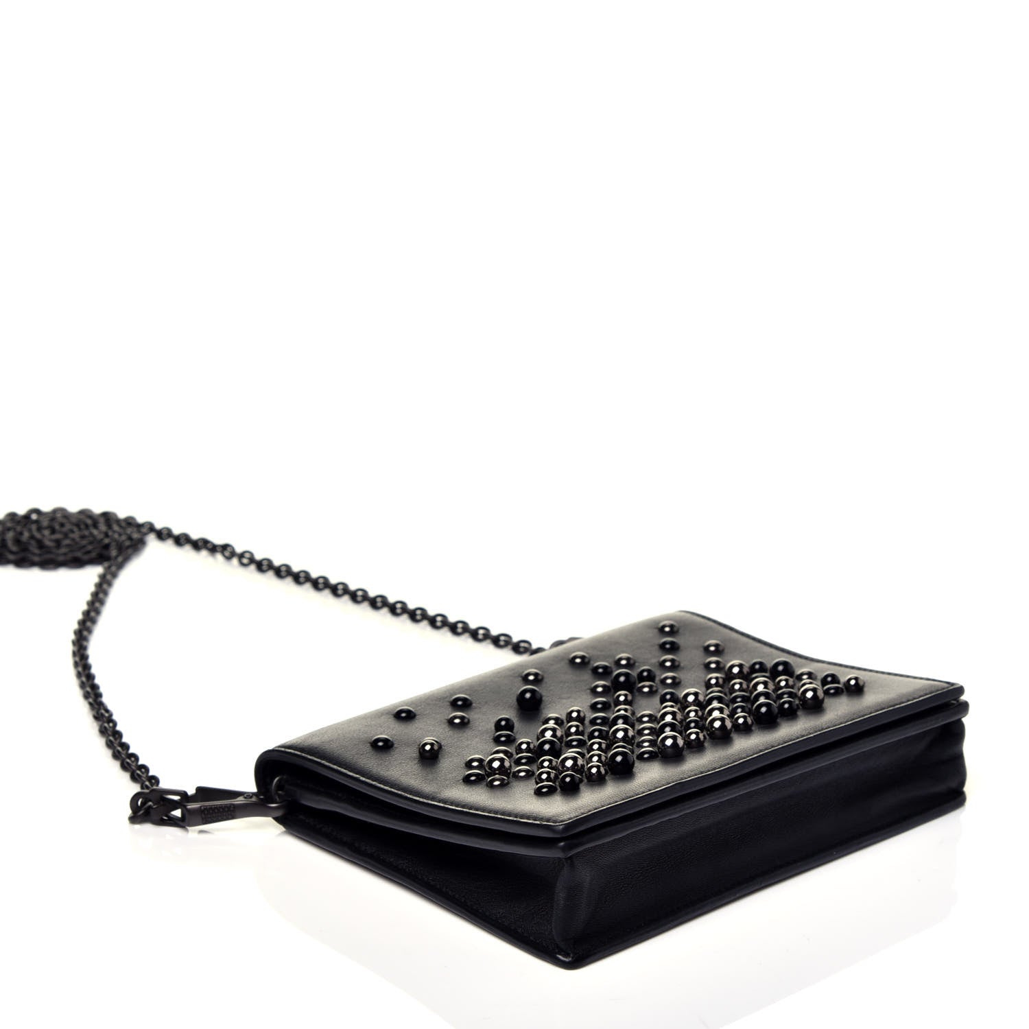 Bottega Veneta Nappa Pearl Embellished Chain Wallet Black 4 of 8