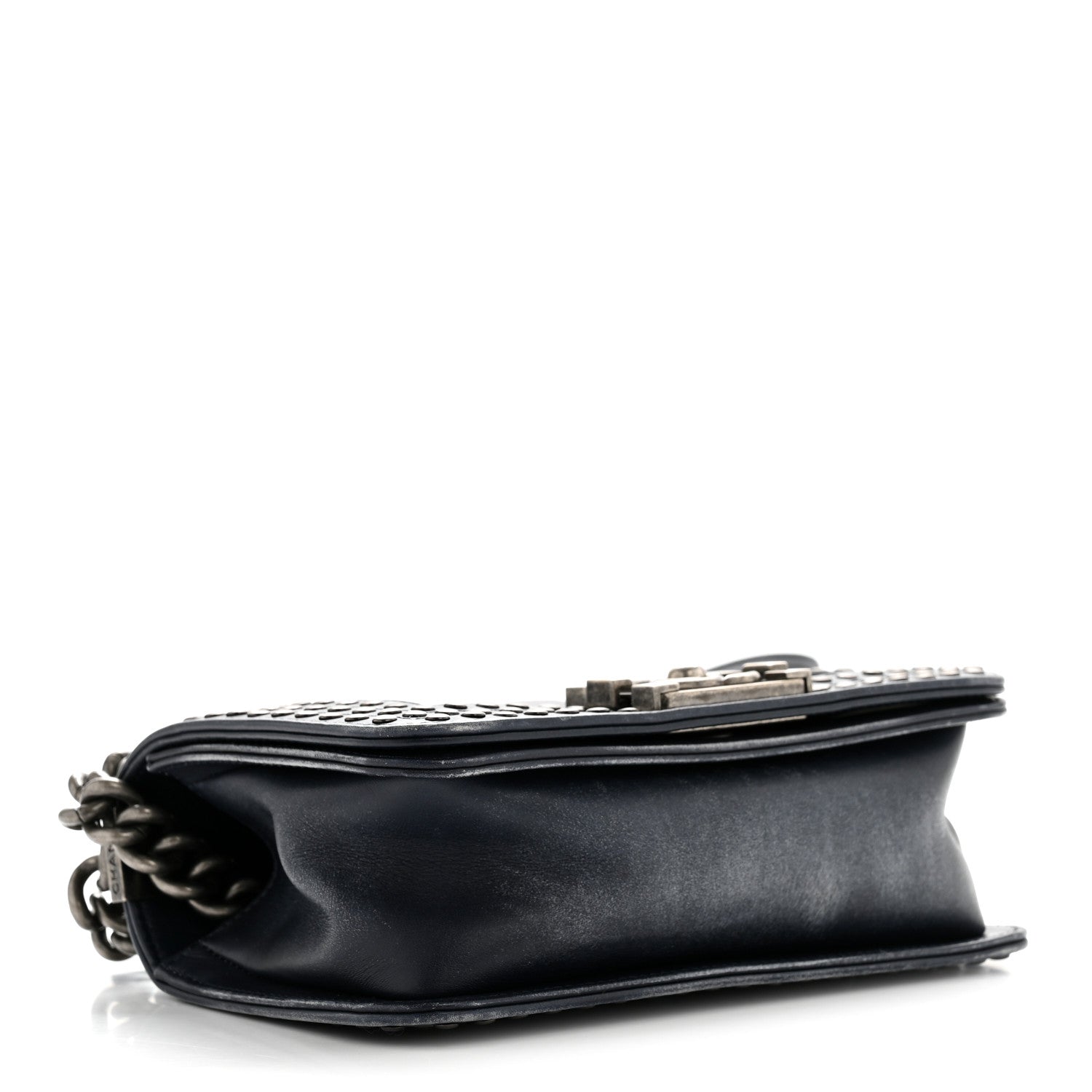 Chanel Faded Calfskin Quilted Small Studded Boy Flap Navy 4 of 13