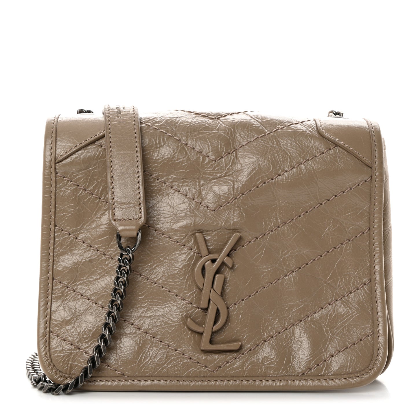 Crinkled Calfskin Matelasse Monogram Niki Chain Wallet Dusty Grey