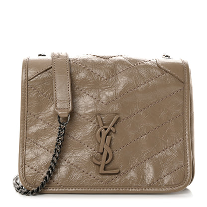 Saint Laurent Crinkled Calfskin Matelasse Monogram Niki Chain Wallet Dusty Grey 1 of 10
