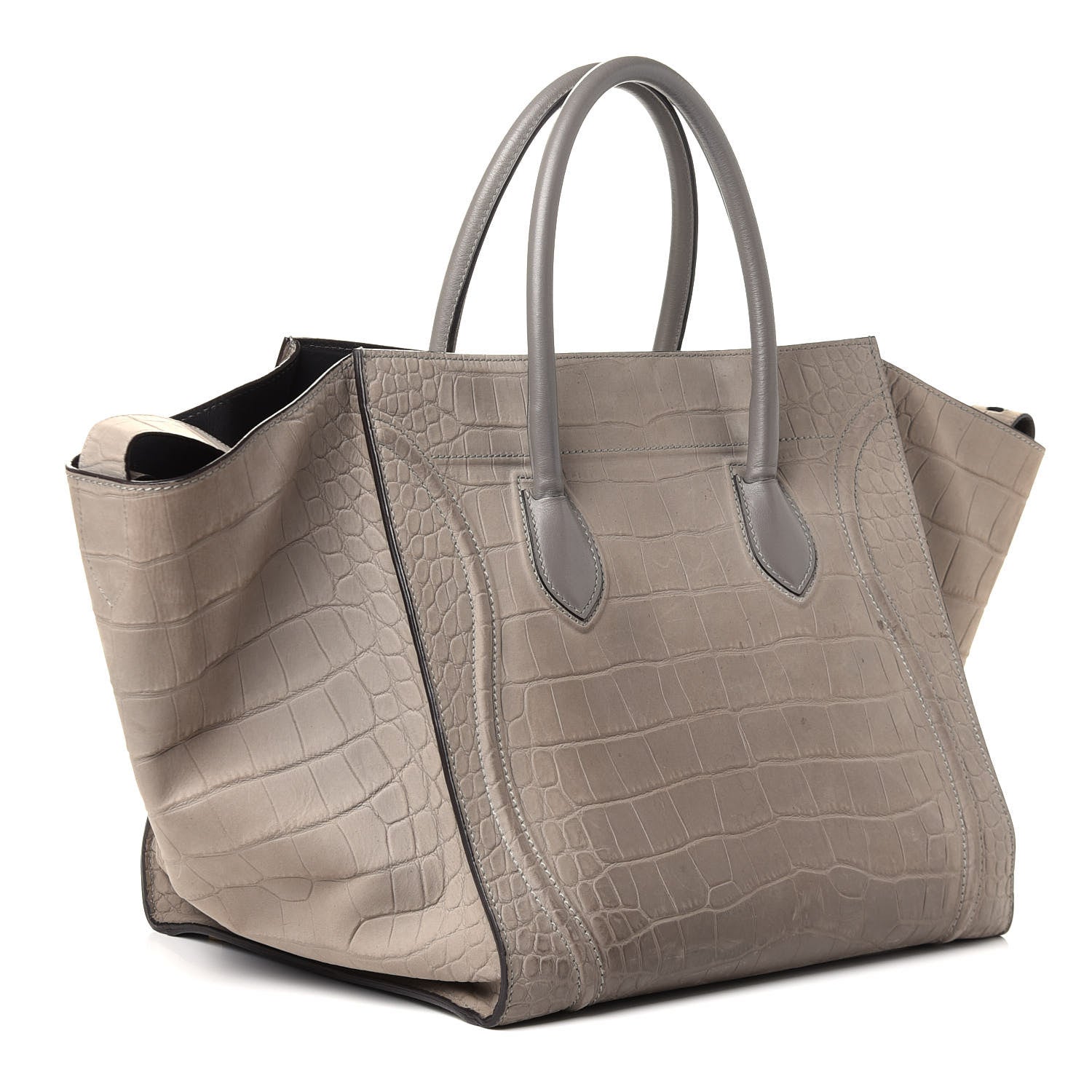 Celine Nubuck Crocodile Embossed Large Phantom Luggage Grey 3 of 8