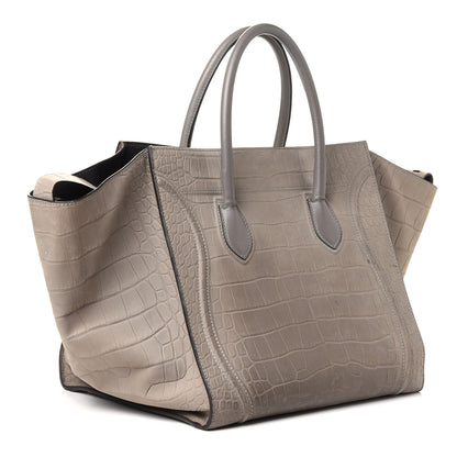 Celine Nubuck Crocodile Embossed Large Phantom Luggage Grey 3 of 8