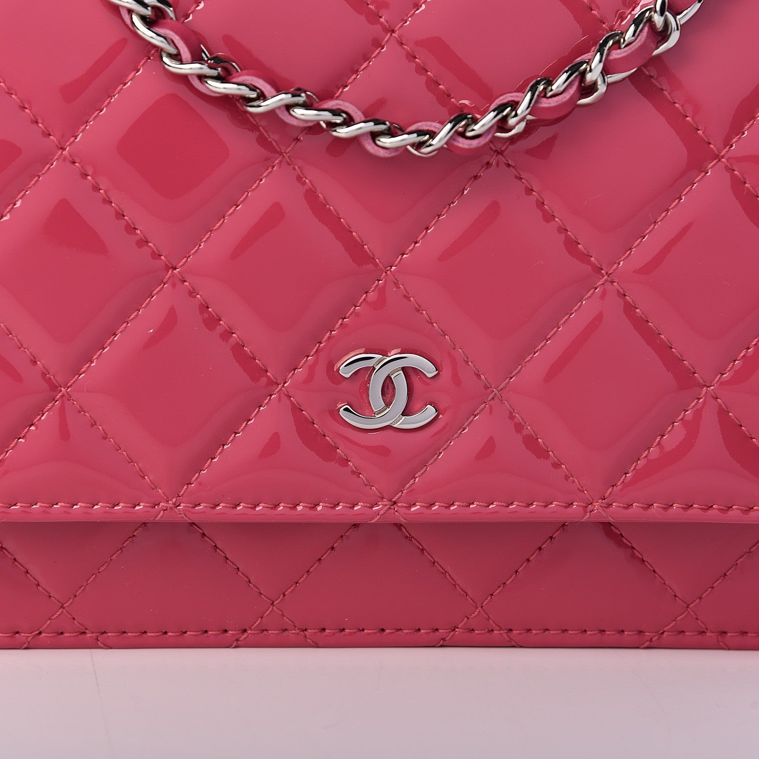 Chanel Patent Quilted Wallet On Chain WOC Pink 8 of 11