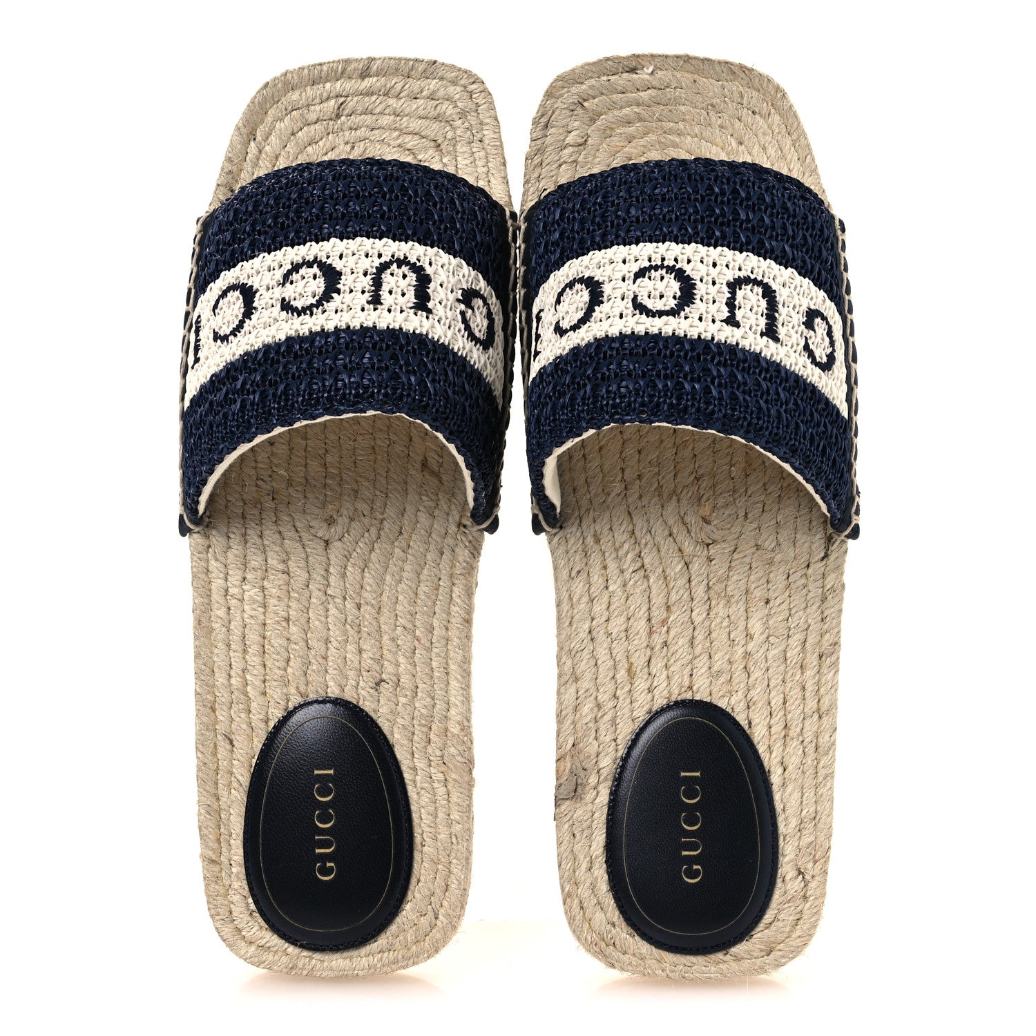 Gucci Macrochet Raffia Logo Flat Slide Espadrille Sandals 38 Blue Great White 2 of 13