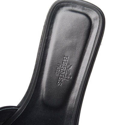 Hermes Calfskin Embroidered Oran Sandals 38 Black Gris Argente 5 of 7