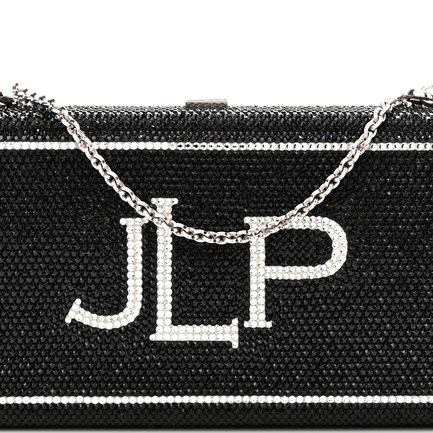 Judith Leiber Crystal Bespoke Slim Slide Clutch Black Silver 7 of 9