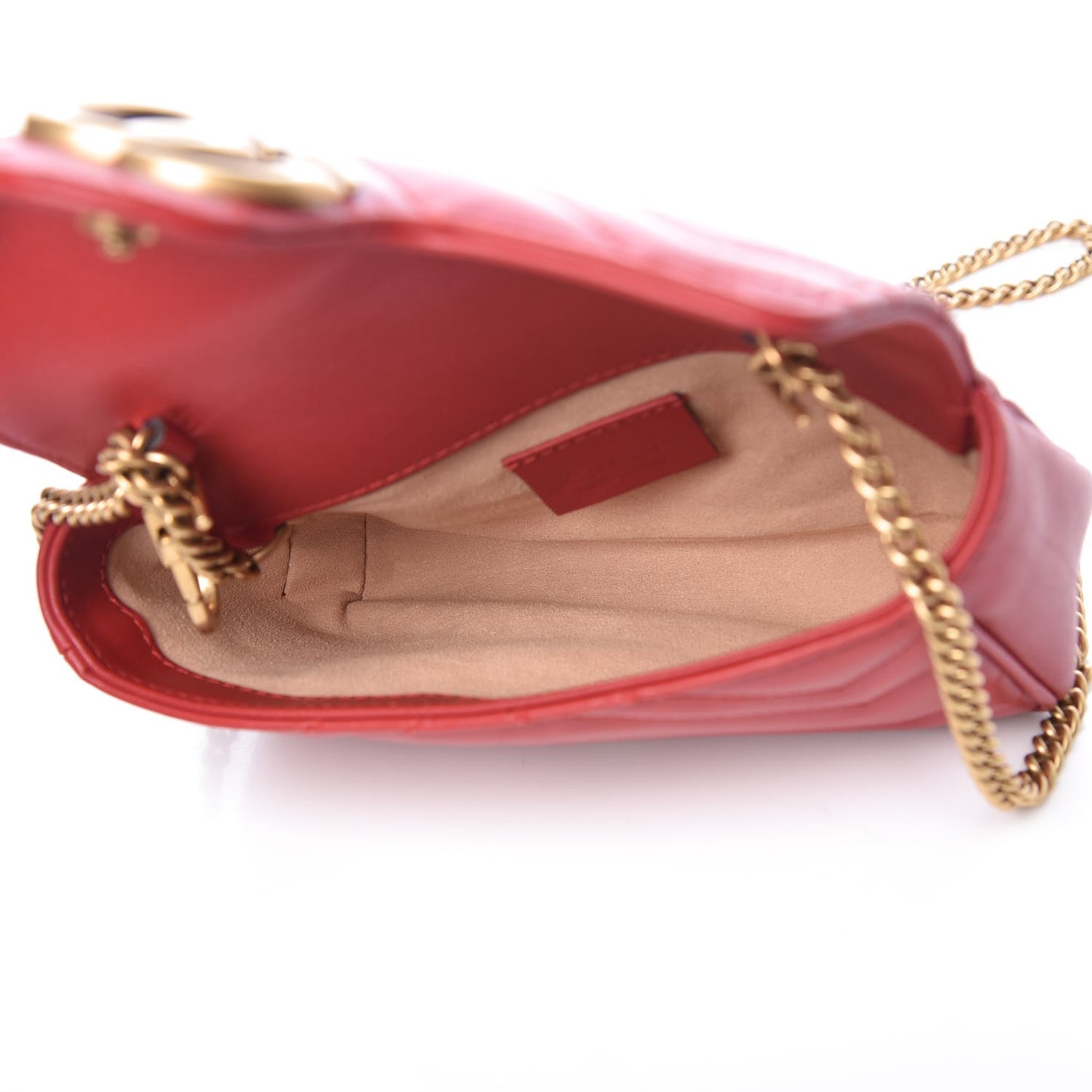 Calfskin Matelasse Super Mini GG Marmont Shoulder Bag Hibiscus Red