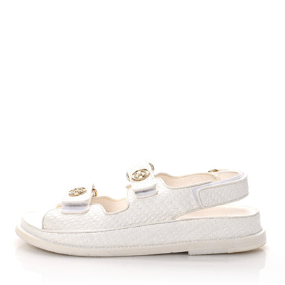 Chanel Calfskin Printed Velcro Dad Sandals 36.5 White 1 of 12