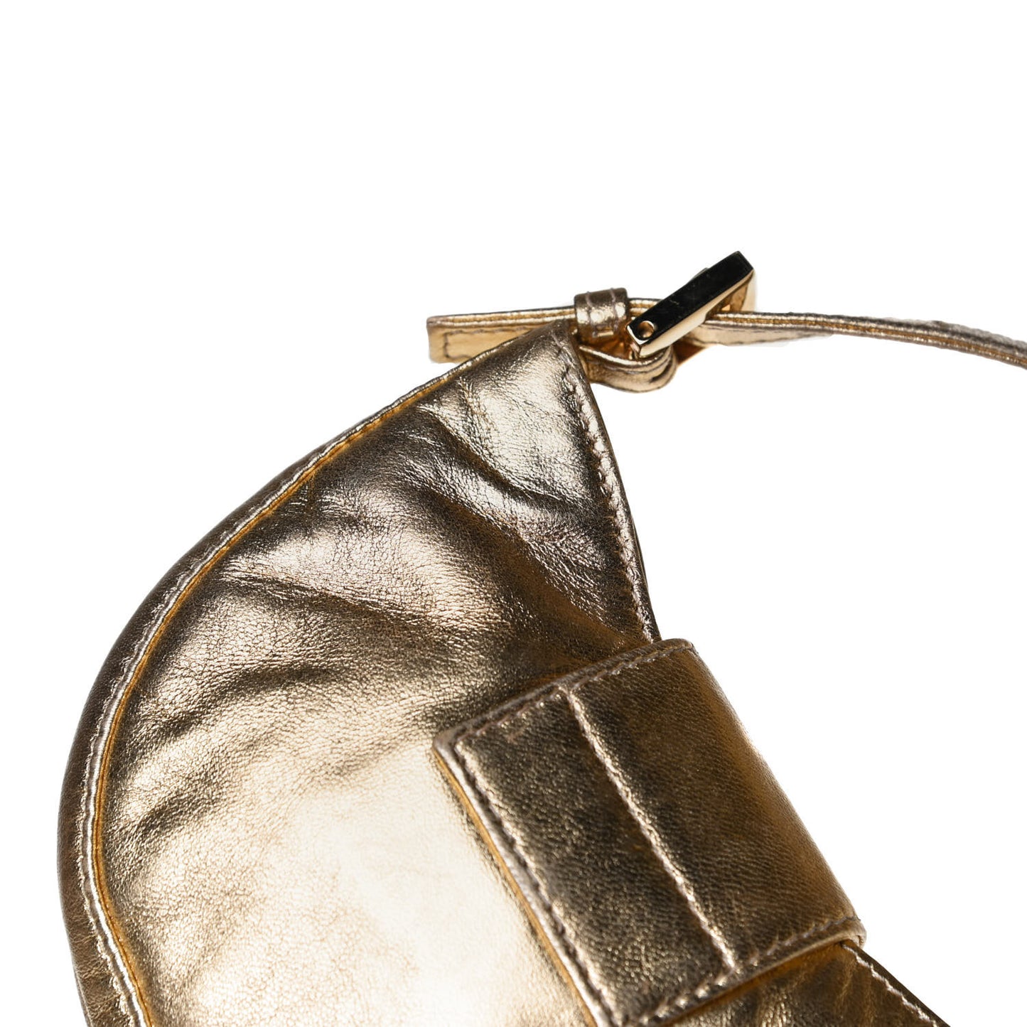 Metallic Calfskin Crystal Mini Half Moon Baguette Gold