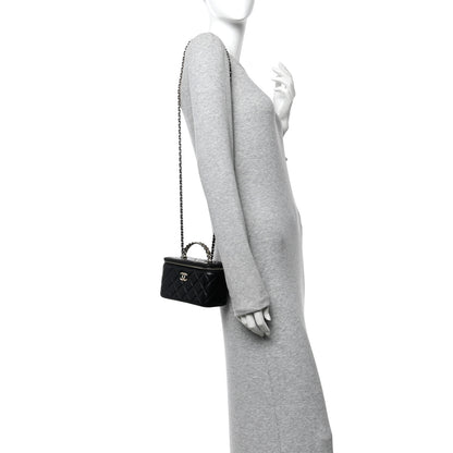 Chanel Lambskin Quilted Crystal Small Top Handle Vanity Case With Chain Black 2 of 12