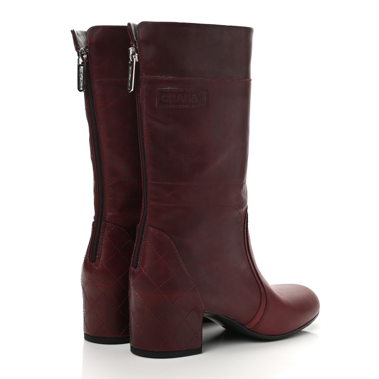 Chanel Calfskin Stitched Boots 39.5 Burgundy 4 of 8