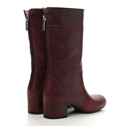 Chanel Calfskin Stitched Boots 39.5 Burgundy 4 of 8