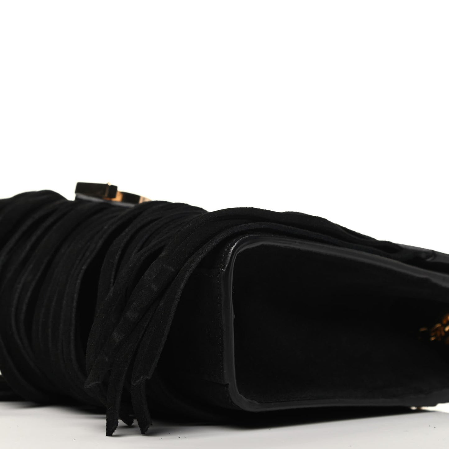 Suede Fringe Small Monogram Satchel Black