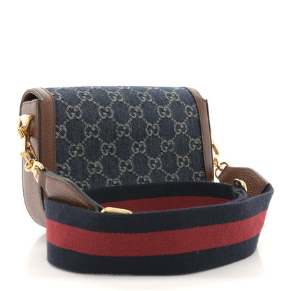 Gucci New Denim GG Monogram Dollar Calfskin Web Mini Horsebit 1955 Shoulder Bag Blue Tea Cuir Epilog 3 of 12