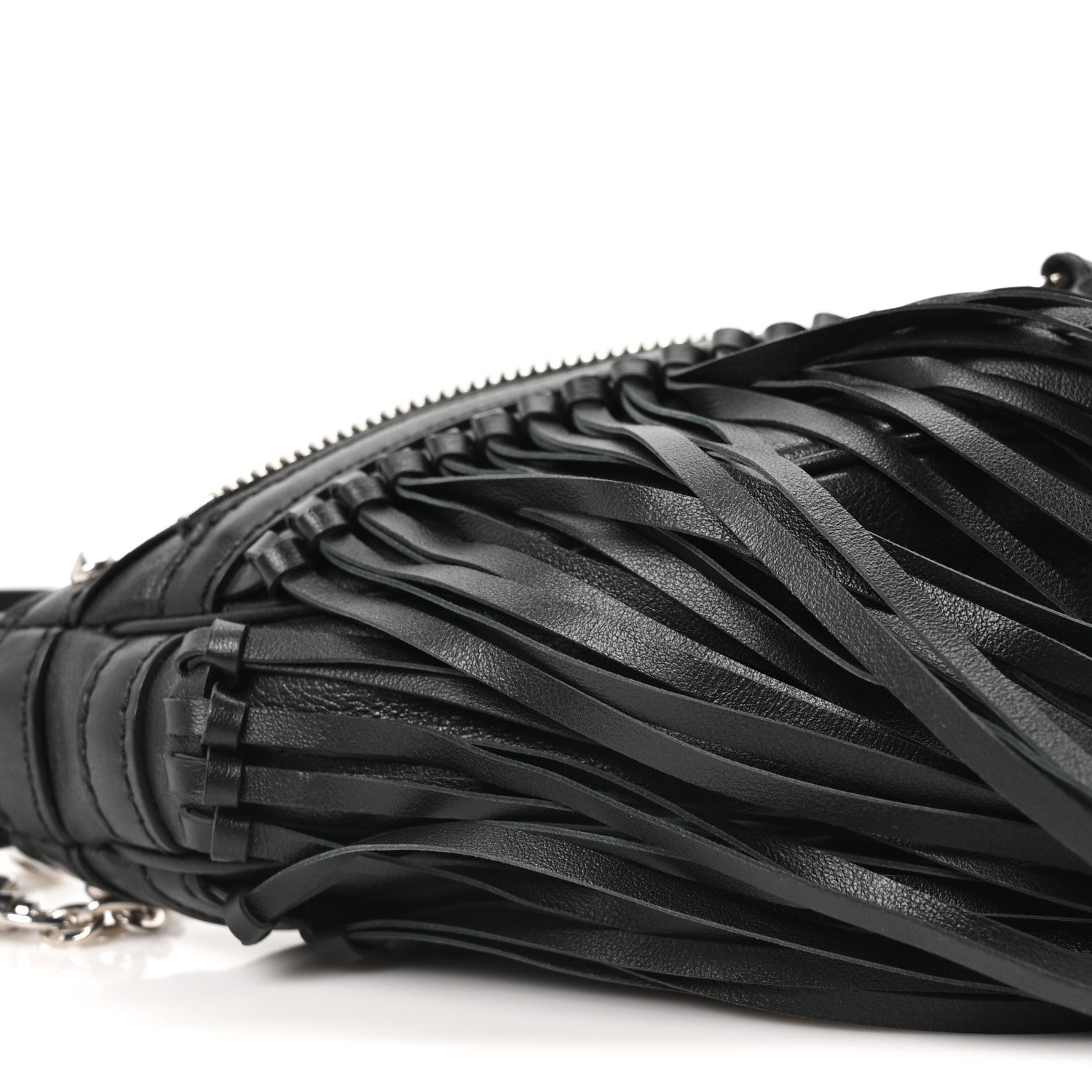 Versace Calfskin Studded Mini Fringe Repeat Zip Hobo Black 9 of 10