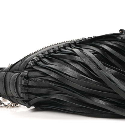 Versace Calfskin Studded Mini Fringe Repeat Zip Hobo Black 9 of 10
