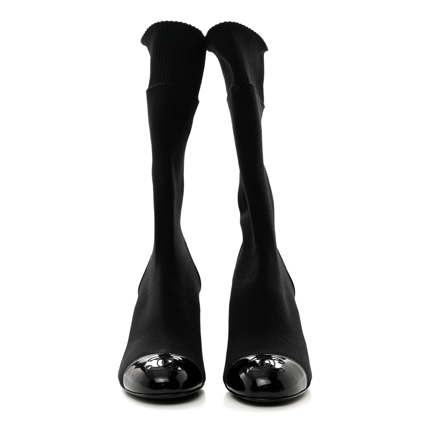 Patent Knit Cap Toe CC Sock Boots 35.5 Black