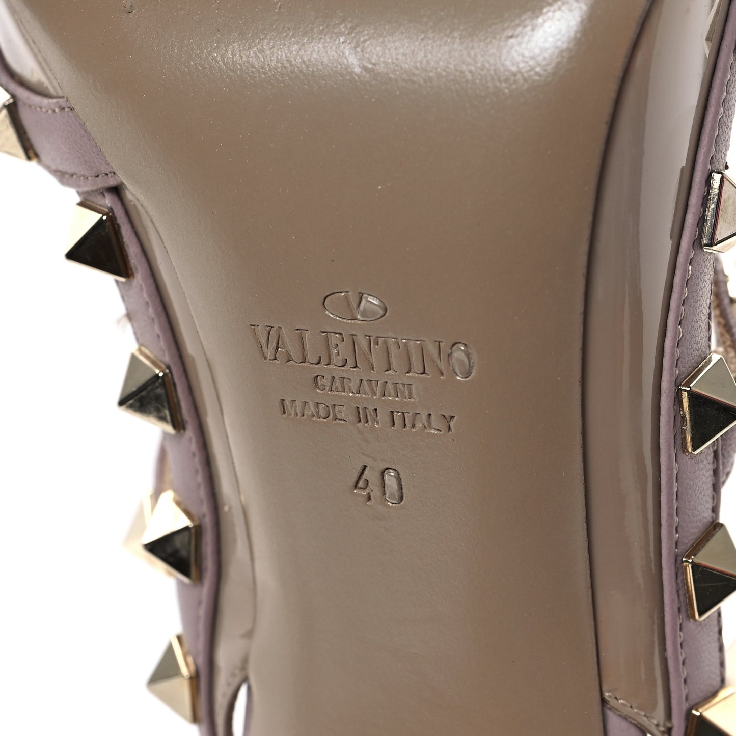 Patent Nappa Rockstud Ankle Strap 100mm Pumps 40 Camel Rose Poudre