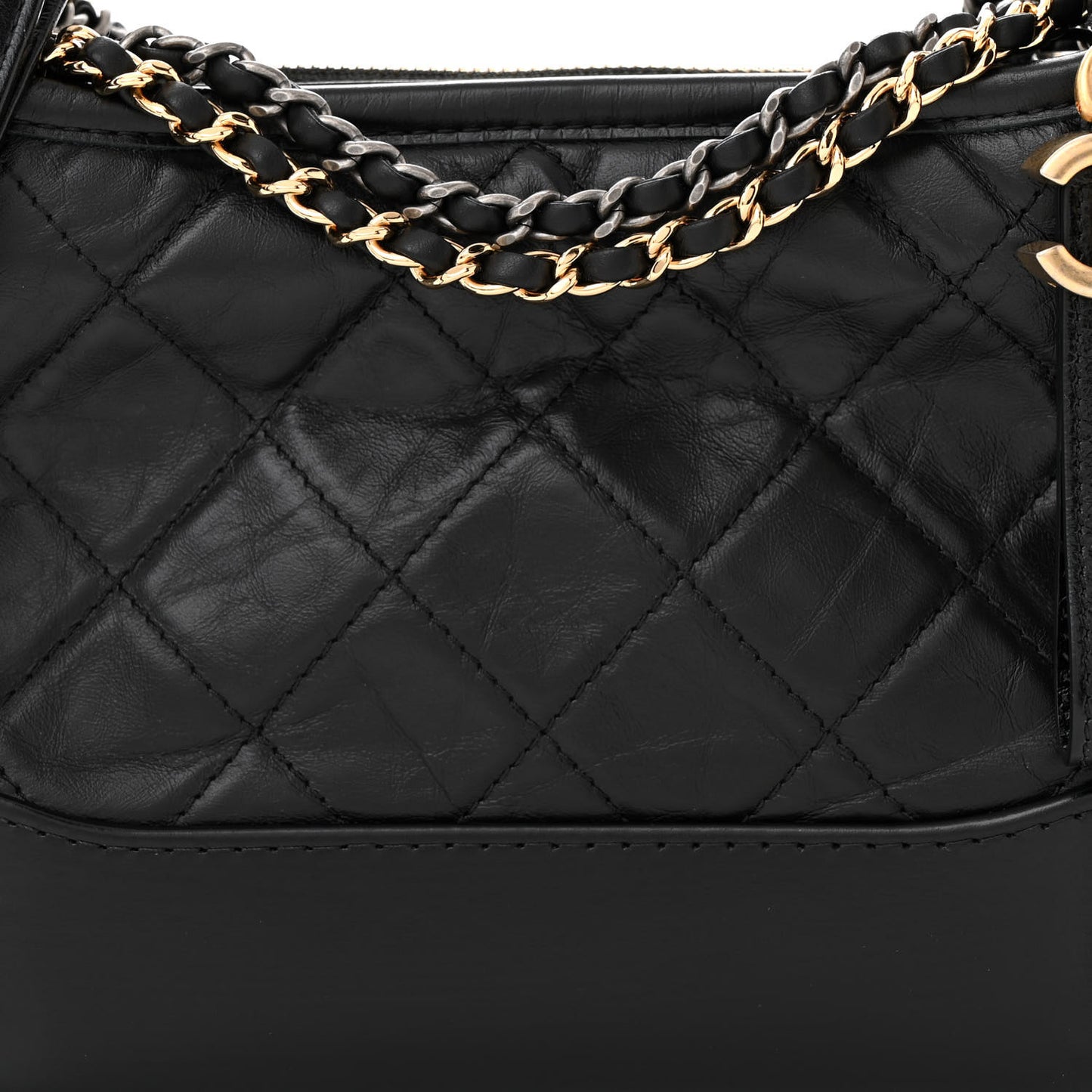 Aged Calfskin Quilted Small Gabrielle Hobo Black