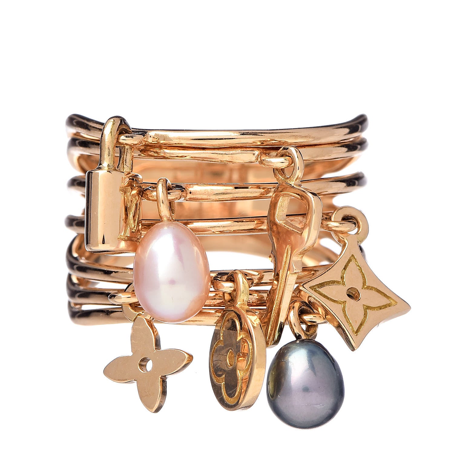 Louis Vuitton 18K Yellow Gold Freshwater Pearl Monogram Charm Ring 53 6.25 1 of 5