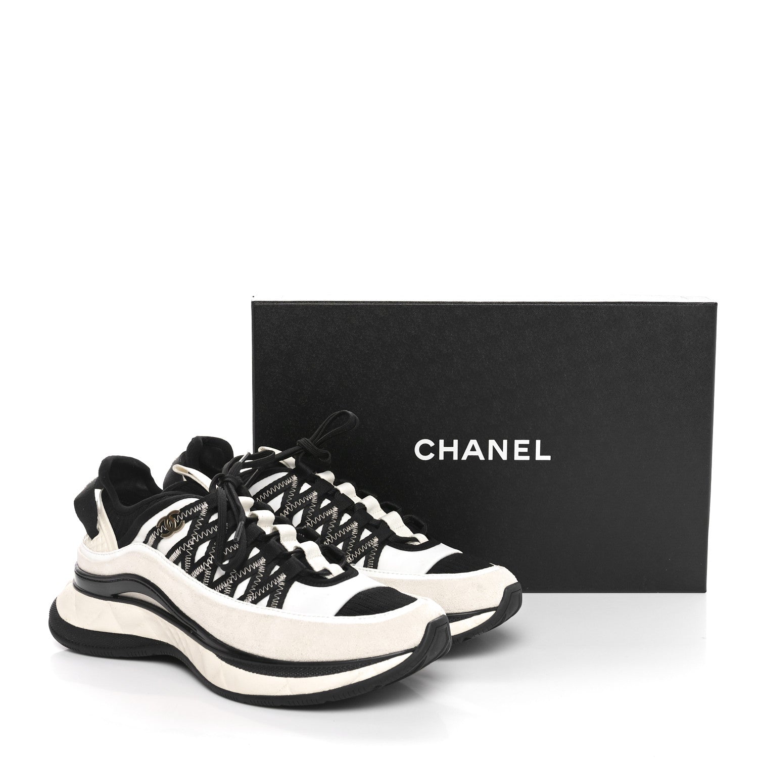 Chanel Fabric Suede Calfskin Sneakers 39 White Black 8 of 8