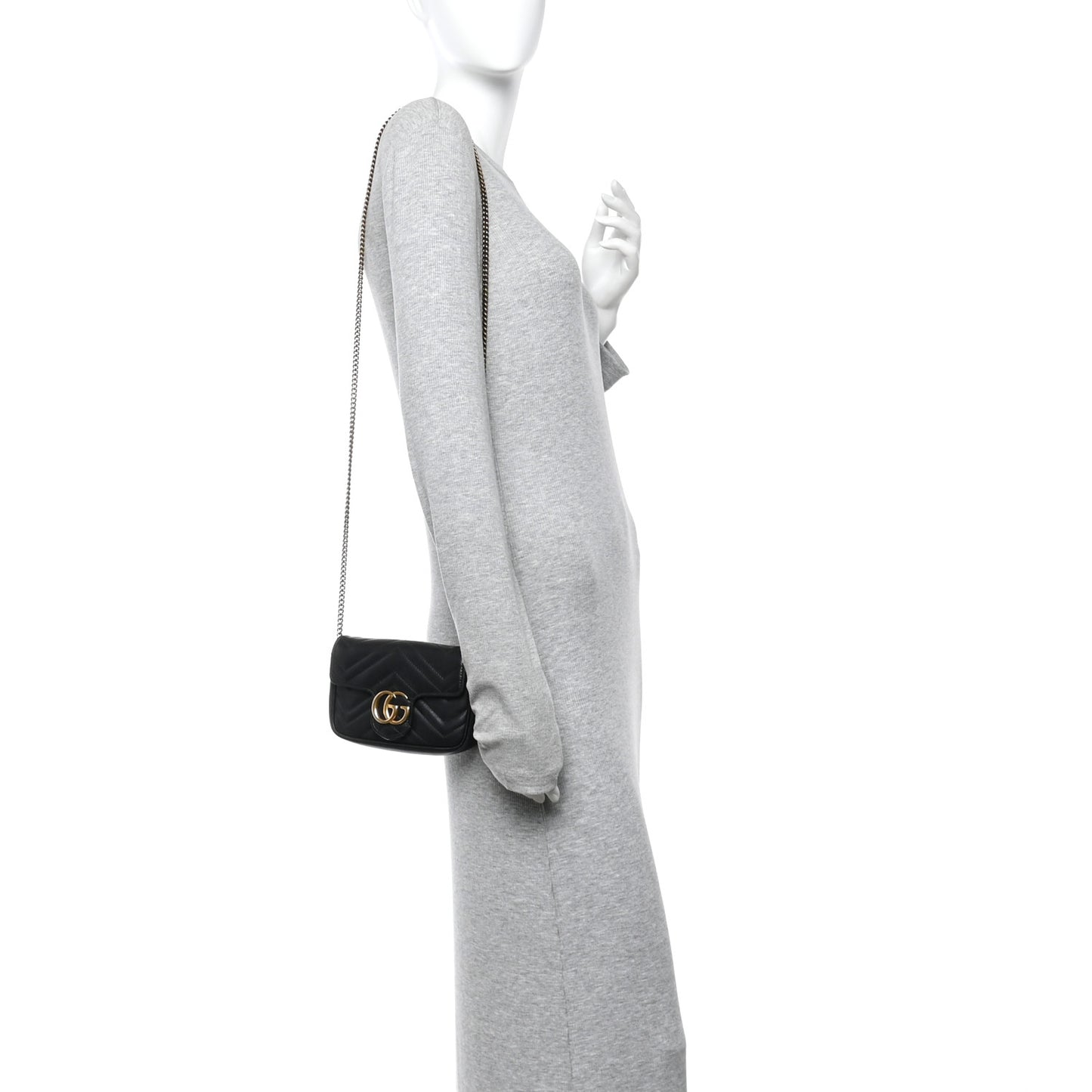Calfskin Matelasse Super Mini GG Marmont Shoulder Bag Black