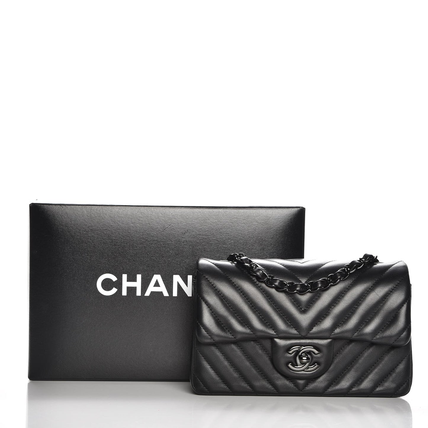 Lambskin Chevron Quilted Mini Rectangular Flap So Black
