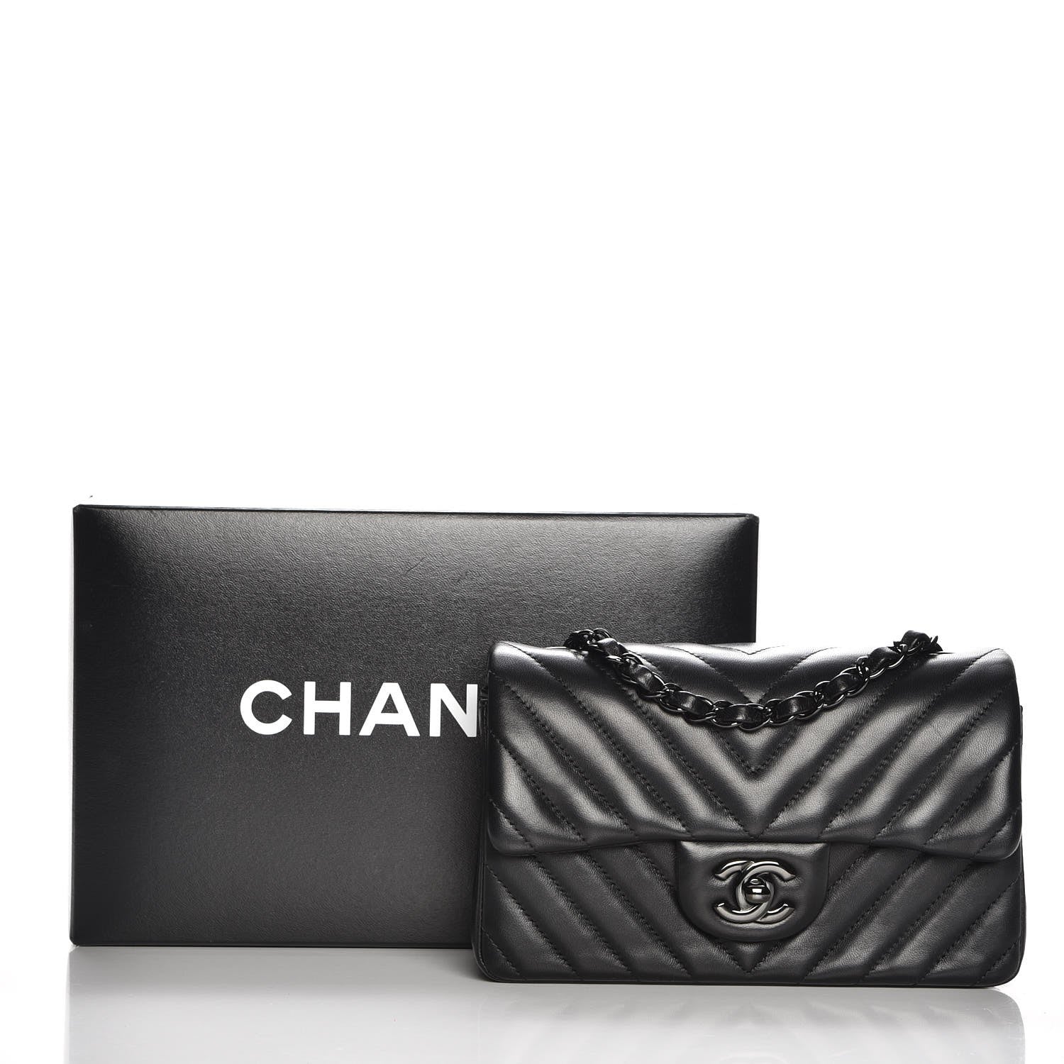 Chanel Lambskin Chevron Quilted Mini Rectangular Flap So Black 8 of 8