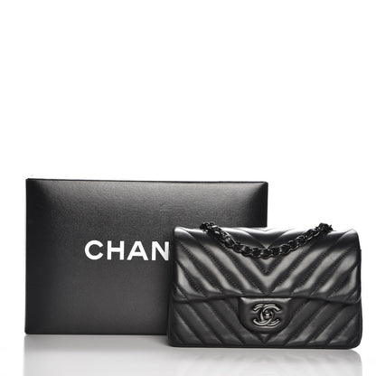 Chanel Lambskin Chevron Quilted Mini Rectangular Flap So Black 8 of 8