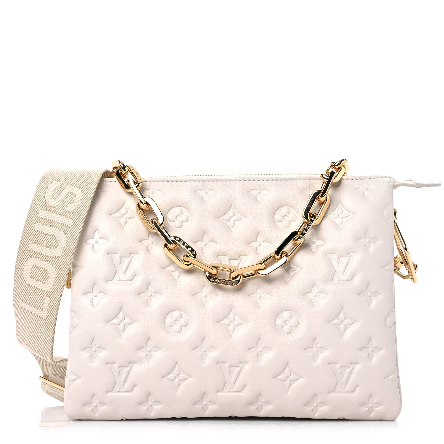 Louis Vuitton Lambskin Embossed Monogram Coussin PM Cream 1 of 10