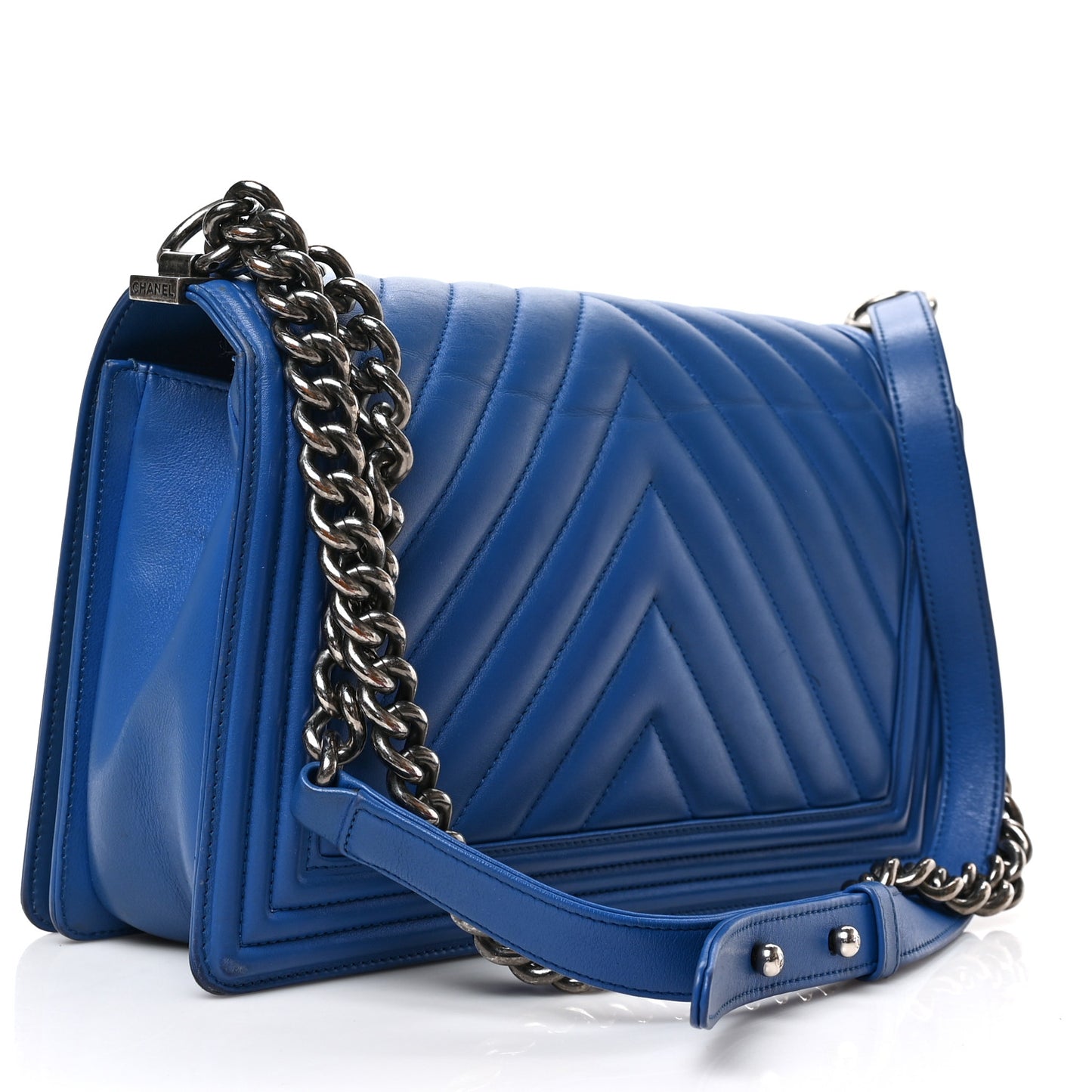 Lambskin Chevron Quilted New Medium Boy Flap Blue