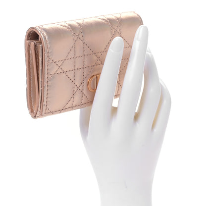 Christian Dior Metallic Lambskin Cannage Caro Glycine Wallet Pink 2 of 9
