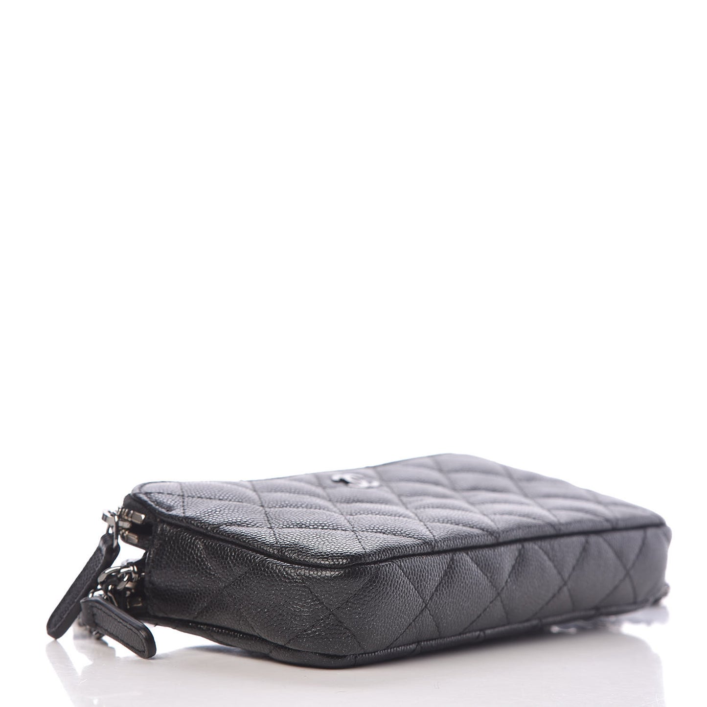 Iridescent Caviar Quilted Clutch With Chain Black