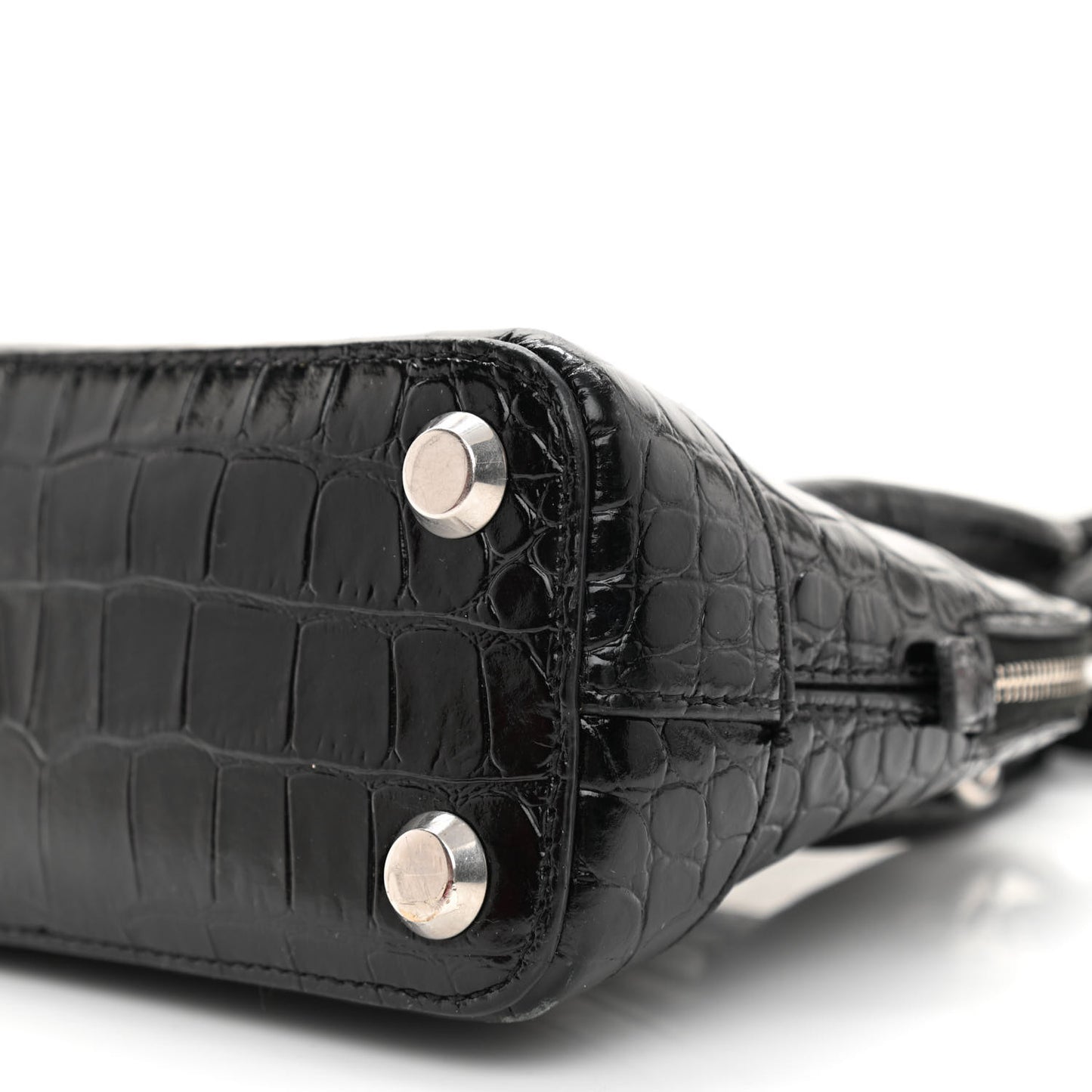 Calfskin Logo Crocodile Embossed XXS Ville Top Handle Bag Black White