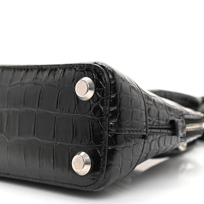 Balenciaga Calfskin Logo Crocodile Embossed XXS Ville Top Handle Bag Black White 8 of 11