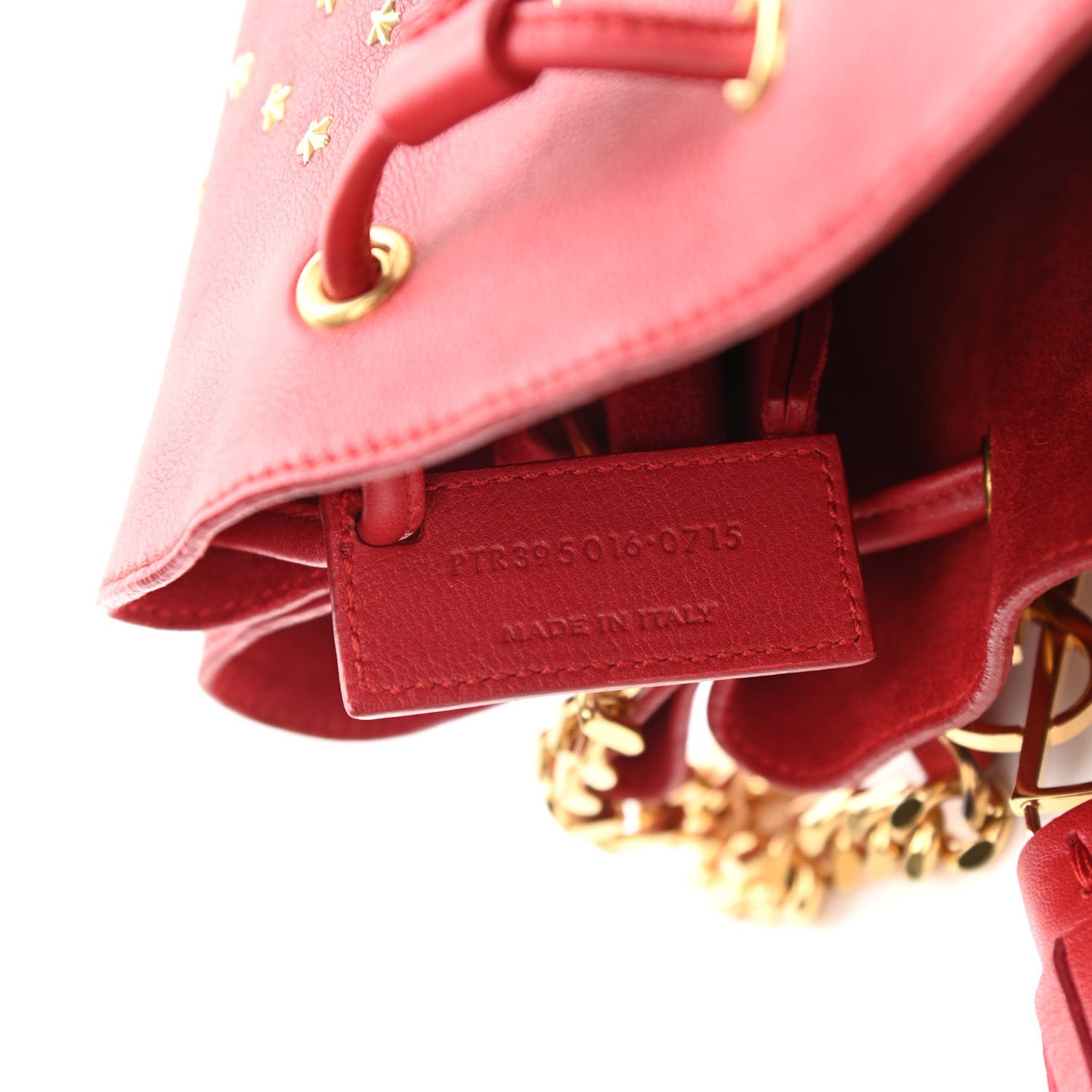 Calfskin Star Studded Small Monogram Bucket Bag Red